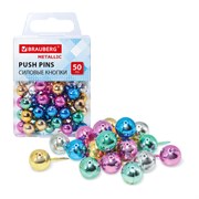 Силовые кнопки-гвоздики BRAUBERG METALLIC, цвет ассорти металлик (шарики), 50 штук, 10 мм, 272757