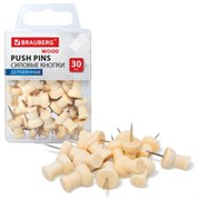 Силовые кнопки-гвоздики BRAUBERG WOOD, деревянные, 30 штук, 10 мм, 272759