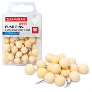 Силовые кнопки-гвоздики BRAUBERG WOOD, деревянные (шарики), 50 штук, 10 мм, 272761