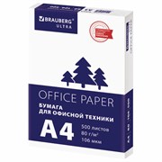 Бумага офисная А4, 80 г/м2, 500 л., марка С, белизна 146% (CIE), BRAUBERG ULTRA, 116407