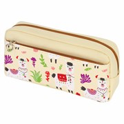 Пенал мягкий ЮНЛАНДИЯ, 2 отделения, полиэстер, "Llama", бежевый, 20х6х9 см, 228981