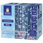 Электрогирлянда-занавес уличная "Штора" 3,8х2,4 м, 480 LED, белый 220 V, контроллер, ЗОЛОТАЯ СКАЗКА, 591302