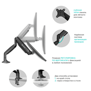 Настольный кронштейн-газлифт для двух мониторов ONKRON G200 чёрный