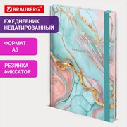 Ежедневник недатированный с резинкой А5 145х203 мм, BRAUBERG, твердый, фольга, 128 л., "Marble", 116292