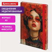 Ежедневник недатированный с резинкой А5 145х203 мм, BRAUBERG, твердый, фольга, 128 л., "Red vibe", 116298