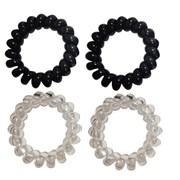 Резинки для волос НАБОР 4 шт., диаметр 4 см, пружинка, чёрный, прозрачный, MONTE VITA (МОНТЕ ВИТА), 457056