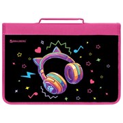 Папка на молнии BRAUBERG А4 с ручкой, с органайзером, 1 отделение, "Headphones", 273384