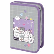 Пенал ПИФАГОР, 1 отделение, 2 откидные планки, полиэстер, 20х14 см, "Cats selfie", 273477