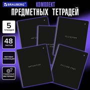 Тетради предметные, КОМПЛЕКТ 5 ПРЕДМЕТОВ, 48 л., матовая ламинация, BRAUBERG "MINIMAL", 405185
