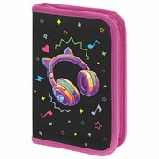 Пенал BRAUBERG с наполнением, 1 отделение, 1 откидная планка, 24 предмета, 21х14 см, "Headphones", 273531