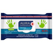 Салфетки влажные 72 шт., AURA антибактериальные, с пластиковым клапаном, 10037
