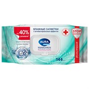 Салфетки влажные 144 шт., AURA Family, антибактериальные, для всей семьи, крышка клапан, 10393