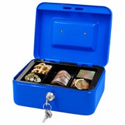 Ящик для денег, ценностей, документов, печатей, 90х160х200 мм, ключевой замок, синий, BRAUBERG, 291351