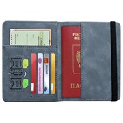 Обложка для паспорта и документов с защитой от считывания, 9 карманов, резинка, экокожа, темно-голубая, BRAUBERG, 238752