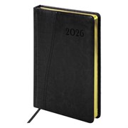 Ежедневник датированный 2026, А5, 138x213 мм, BRAUBERG "Cayman", под кожу, черный, 117047