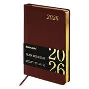 Ежедневник датированный 2026 А5 138x213 мм, BRAUBERG "Iguana", под кожу, коричневый, 117057