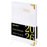Ежедневник датированный 2026, А5, 138x213 мм, BRAUBERG "Senator", под кожу, белый, 117095
