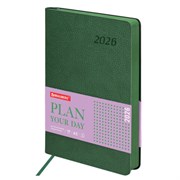 Ежедневник датированный 2026 А5 138x213 мм, BRAUBERG "Stylish", под кожу, гибкий, зеленый, 117102