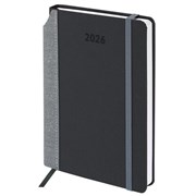 Ежедневник датированный 2026 А5 138x213 мм, BRAUBERG "Mosaic", под кожу, карман для ручки, черный, 117114
