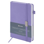 Ежедневник датированный 2026, А5, 138x213 мм, BRAUBERG "Control", под кожу, держатель для ручки, сиреневый, 117125