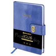 Ежедневник датированный 2026 А5 138х213 мм, BRAUBERG "Elegant", под кожу, застежка, темно-синий, 117366