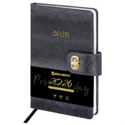Ежедневник датированный 2026 А5 138х213 мм, BRAUBERG "Elegant", под кожу, застежка, черный, 117368