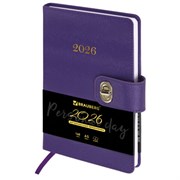 Ежедневник датированный 2026 А5 138х213 мм, BRAUBERG "Elegant", под кожу, застежка, фиолетовый, 117370