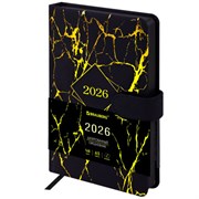 Ежедневник датированный 2026 А5 138x213 мм, BRAUBERG "Goldy", под кожу, цветной срез, черный, 117470