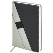 Ежедневник датированный 2026, А5, 138х213 мм, BRAUBERG "Swirl", под кожу, держатель для ручки, серый, 117482