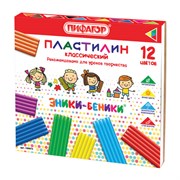 Пластилин классический ПИФАГОР "ЭНИКИ-БЕНИКИ", 12 цветов, 240 г, со стеком, картонная упаковка, 100973