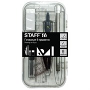 Готовальня STAFF "College" 9 предметов: циркуль 120 мм, чертежные принадлежности, механический карандаш, пластиковый пенал, 210863