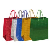 Пакет подарочный 18x10x23 см (M), НАБОР 10 шт., 5 дизайнов, голография, ЗОЛОТАЯ СКАЗКА, 609733