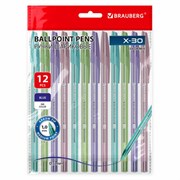Ручки шариковые BRAUBERG X-30 COLOR MIX, КОМПЛЕКТ 12 ШТ., СИНИЕ, пишущий узел 1 мм, линия письма 0,5 мм, 144336