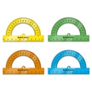 Транспортир пластиковый 10 см, 180 градусов, BRAUBERG, прозрачный, неоновый, ассорти, 210847