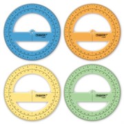 Транспортир пластиковый 10 см, 360 градусов, ПИФАГОР, прозрачный, неоновый, ассорти, 210848