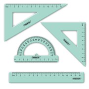 Набор чертежный ПИФАГОР (линейка 16 см, 2 треугольника, транспортир), прозрачный, пастельные цвета, ассорти, 210855