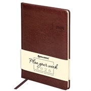 Еженедельник датированный 2026, БОЛЬШОЙ ФОРМАТ 210х297 мм, А4, BRAUBERG "Imperial", под кожу, коричневый, 117156