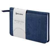 Еженедельник датированный 2026 МАЛЫЙ ФОРМАТ 95х155 мм, А6, BRAUBERG "Wood", под кожу, синий, 117195