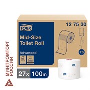 Бумага туалетная 100 м, Tellus/TORK (Система Т6) ADVANCED, КОМПЛЕКТ 27 рулонов, 2-слойная, белая, 127531, 127530/127531