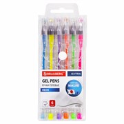 Ручки гелевые НЕОН BRAUBERG "EXTRA", НАБОР 6 ЦВЕТОВ, узел 0,7 мм, линия 0,5 мм, 143911