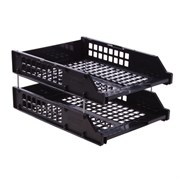 Лотки горизонтальные для бумаг, НАБОР 2 шт. (340х260х158 мм), на металлических стержнях, черные, "Strong", ЛТГ-63793