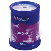 Диск DVD+R (плюс) VERBATIM 4,7 Gb 16x Cake Box (упаковка на шпиле), КОМПЛЕКТ 100 шт., 43551