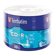 Диск CD-R VERBATIM DataLife, 700 Мб 52x Bulk (термоусадка без шпиля), КОМПЛЕКТ 50 шт., 43787