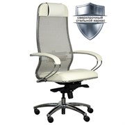 Кресло офисное МЕТТА "SAMURAI" SL-1, сверхпрочная ткань-сетка/экокожа, бежевое