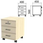 Тумба подкатная "Канц", 400х450х560 мм, 3 ящика, замок, цвет дуб молочный (КОМПЛЕКТ)