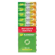 Батарейки аккумуляторные GP ReEnergy Ni-Mh пальчиковые КОМПЛЕКТ 10 шт., АА (HR6), 2600 mAh, 270AAHCRGY, 270AAHC-CRB10