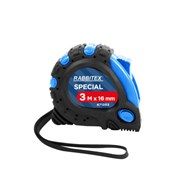 Рулетка измерительная 3 м х 16 мм, обрезиненный корпус, 3 фиксатора, RABBITEX (РАББИТЕКС) Special, 671353