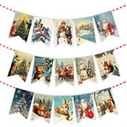 Гирлянда новогодняя "Ретро", 15 флажков, 10х15 см, картон, 2,5 м жгут, ЗОЛОТАЯ СКАЗКА, 592585