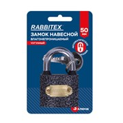 Замок навесной чугунный "Влагонепроницаемый", ширина 50 мм, полимерное покрытие, английский, 3 ключа, RABBITEX (РАББИТЕКС), 671297