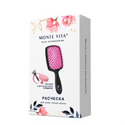 Расческа для волос массажная 20х8,5 см, массажер и щетка для чистки В ПОДАРОК, черная/розовая, MONTE VITA (МОНТЕ ВИТА), 457430